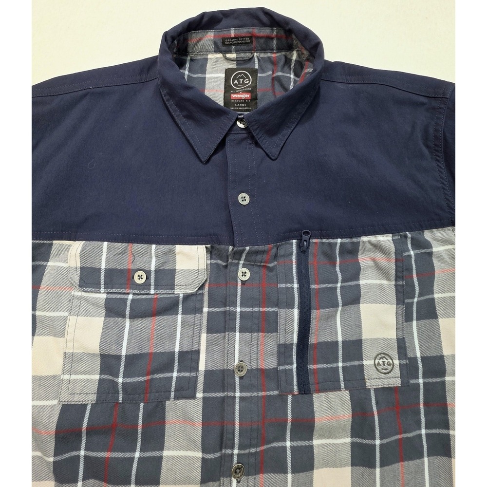 Wrangler X ATG Flannel Shirt Shacket Mens L Blue Polyester Shoulders LIMITED USE